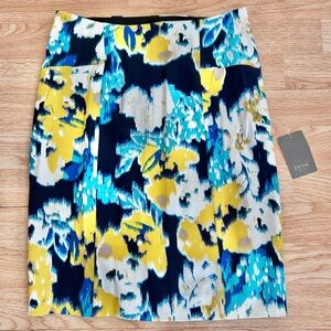 NWT Lyssé Stitch Fix Blue & Yellow Floral Pull On Pencil Skirt M